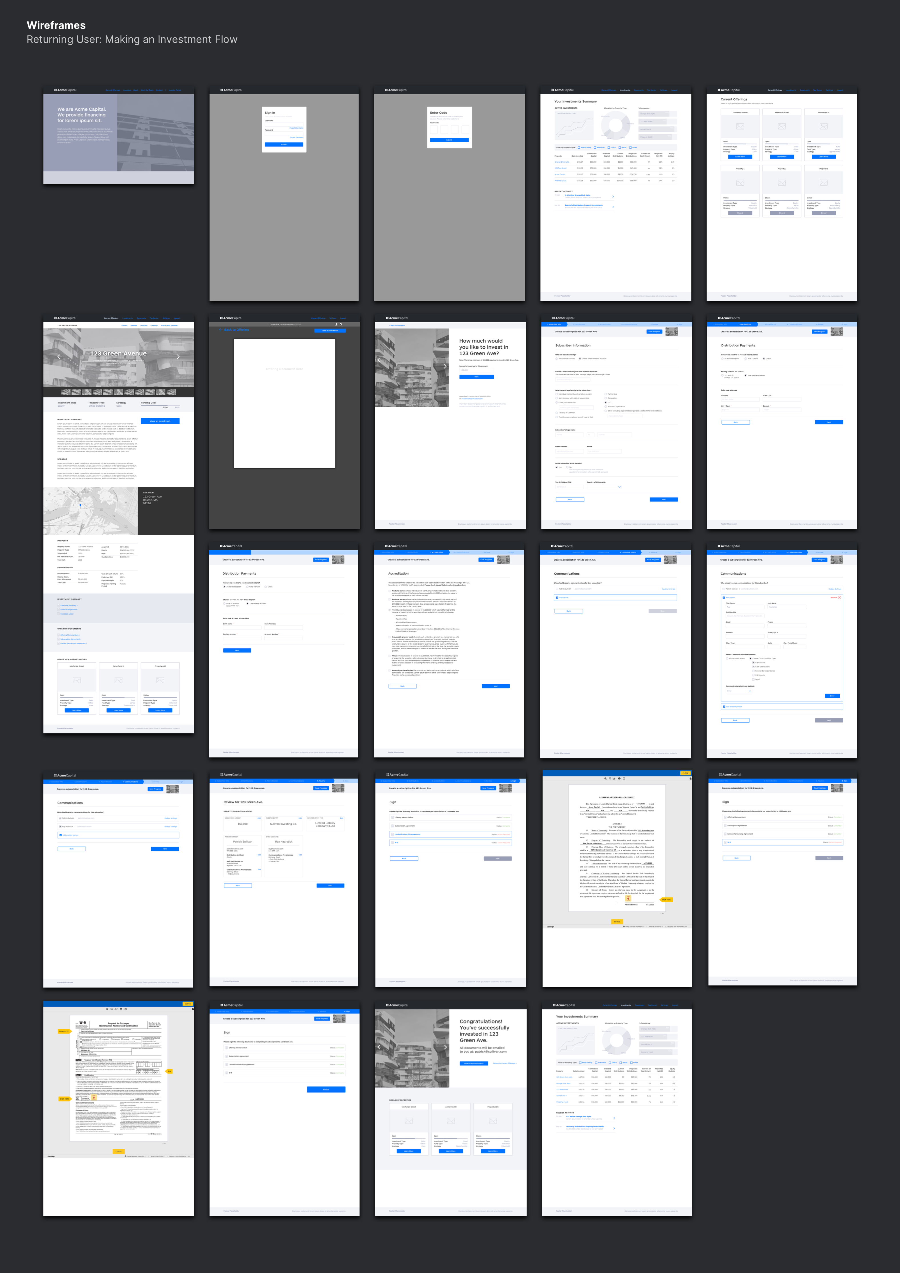 Relevant web app wireframes